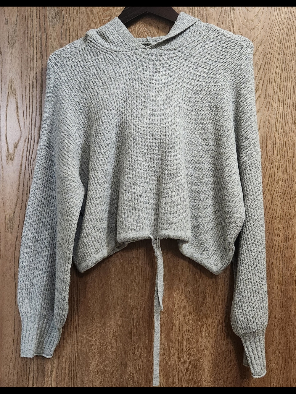 American Eagle Cozy Hooded Knit Pullover Sweater - Light Gray